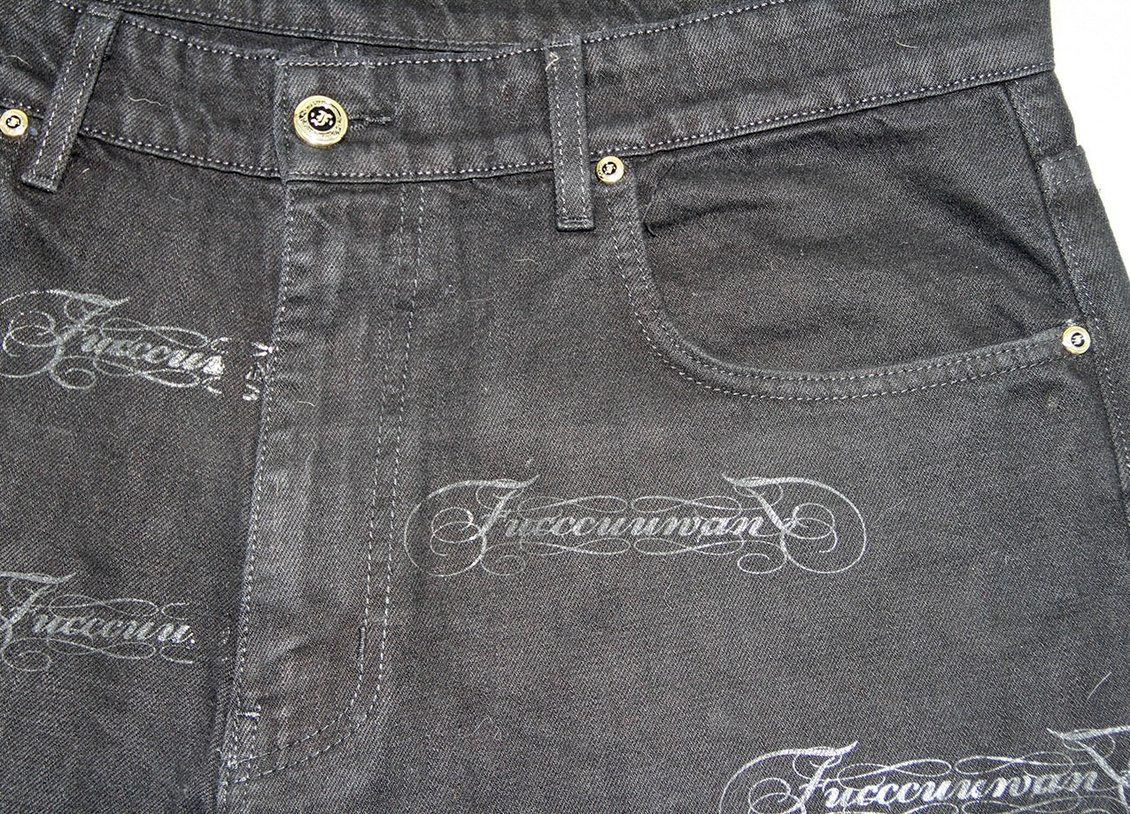 FUW SCRIPT ALL OVER PRINT JEANS ( BLACK )