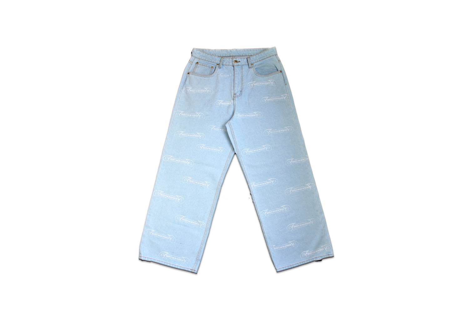 FUW SCRIPT ALL OVER PRINT BAGGY JEANS ( BLUE )