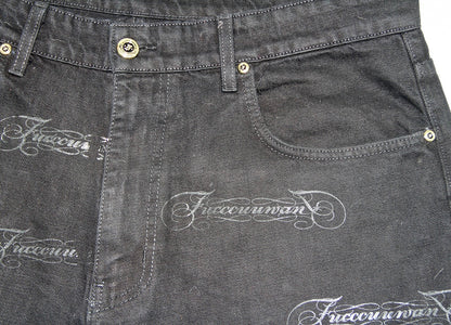 FUW SCRIPT ALL OVER PRINT JEANS ( BLACK )
