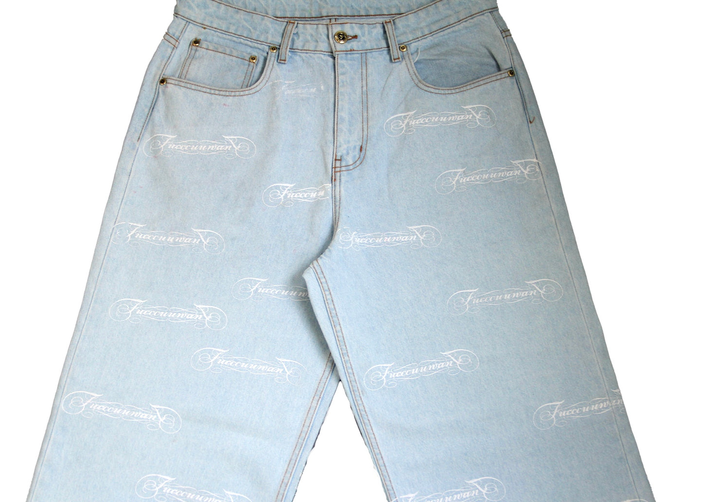 FUW SCRIPT ALL OVER PRINT BAGGY JEANS ( BLUE )