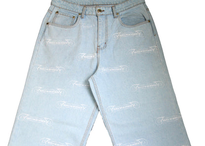 FUW SCRIPT ALL OVER PRINT BAGGY JEANS ( BLUE )