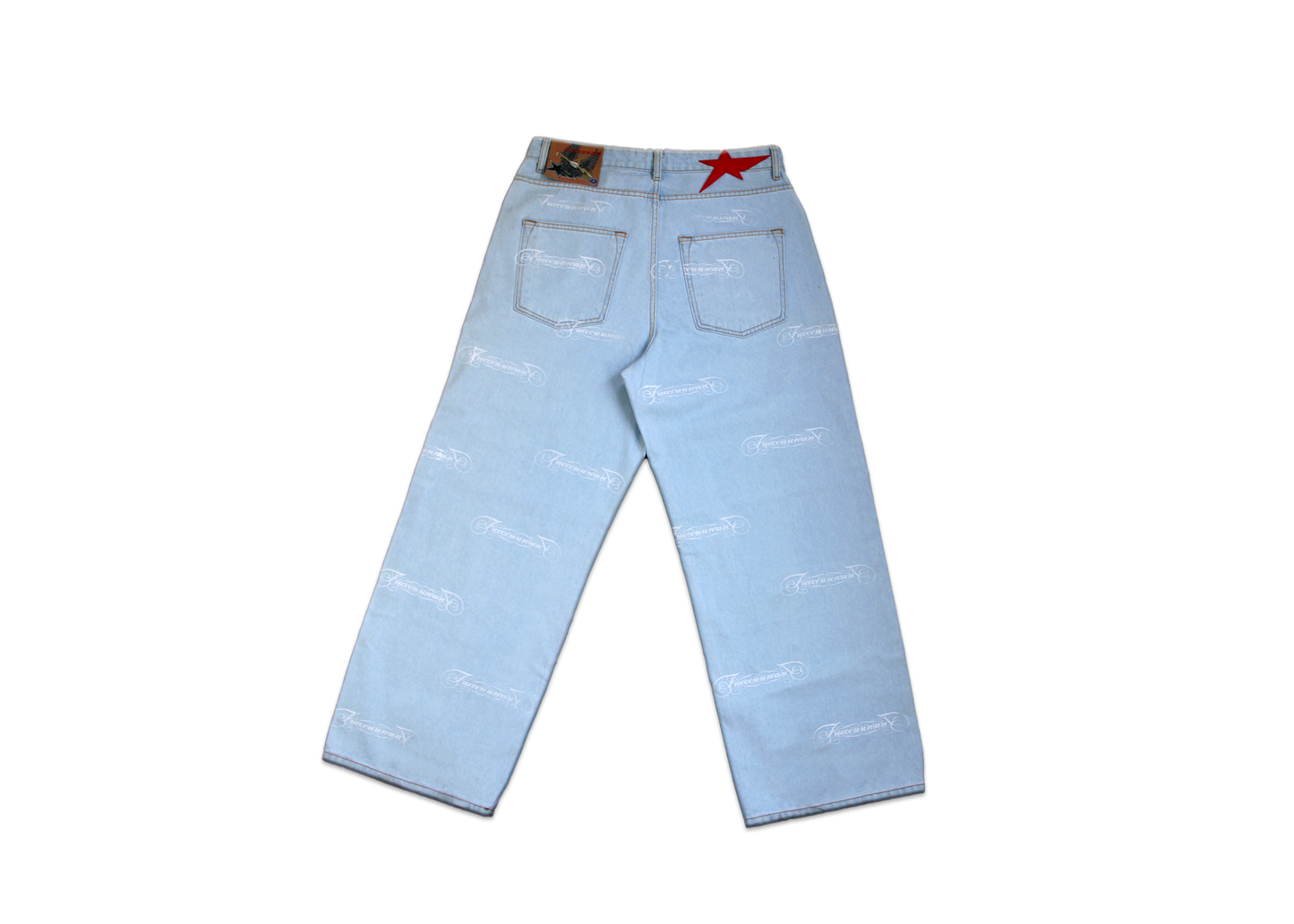 FUW SCRIPT ALL OVER PRINT BAGGY JEANS ( BLUE )