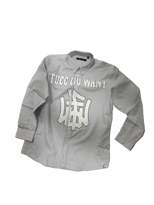 LOGO PIN STRIPE BUTTON UP